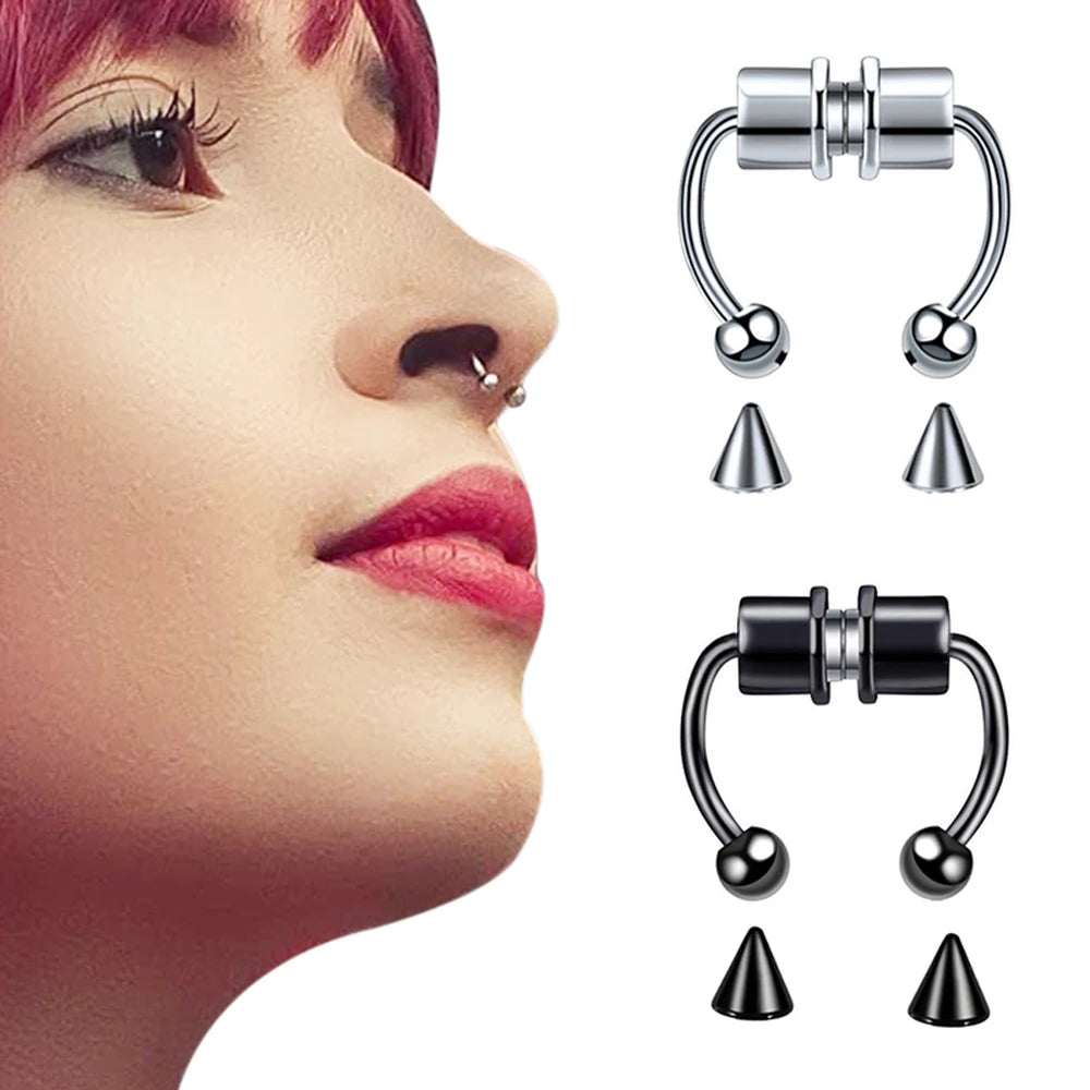 1pc Faux anneau de nez pour femmes hommes 20G acier chirurgical Faux Piercing bijoux faux Piercing cerceau lèvre Septum nez anneaux bijoux de corps