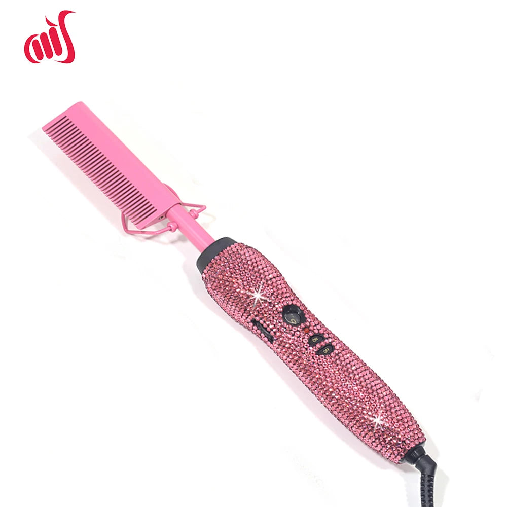 Peigne chaud 2 en 1 peigne chaud lisseur avec strass peigne chauffant électrique pente quente peigne chauffant lisseur cheveux outils