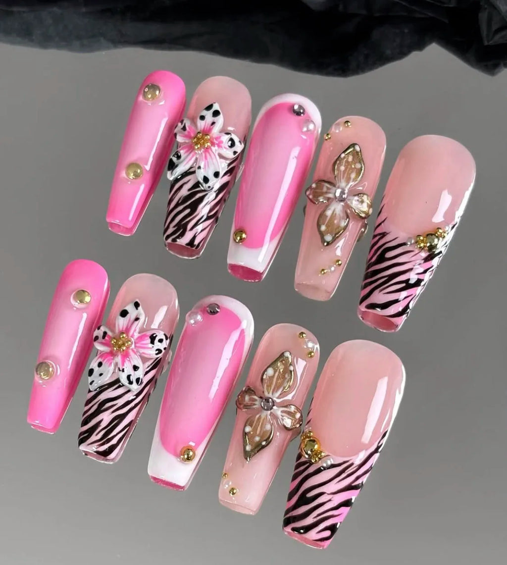 Lot de 10 faux ongles amande pour femme, peints à la main, personnalisables, Press