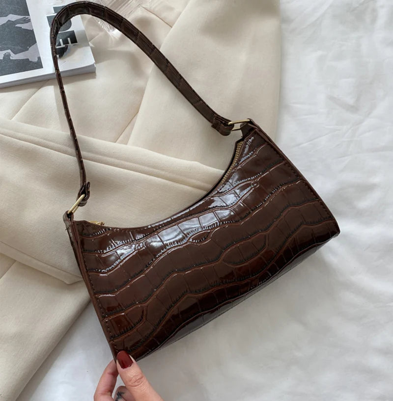 Sacs en cuir PU pour femmes, sac à main à motif d'alligator, petit sac messager sous les bras