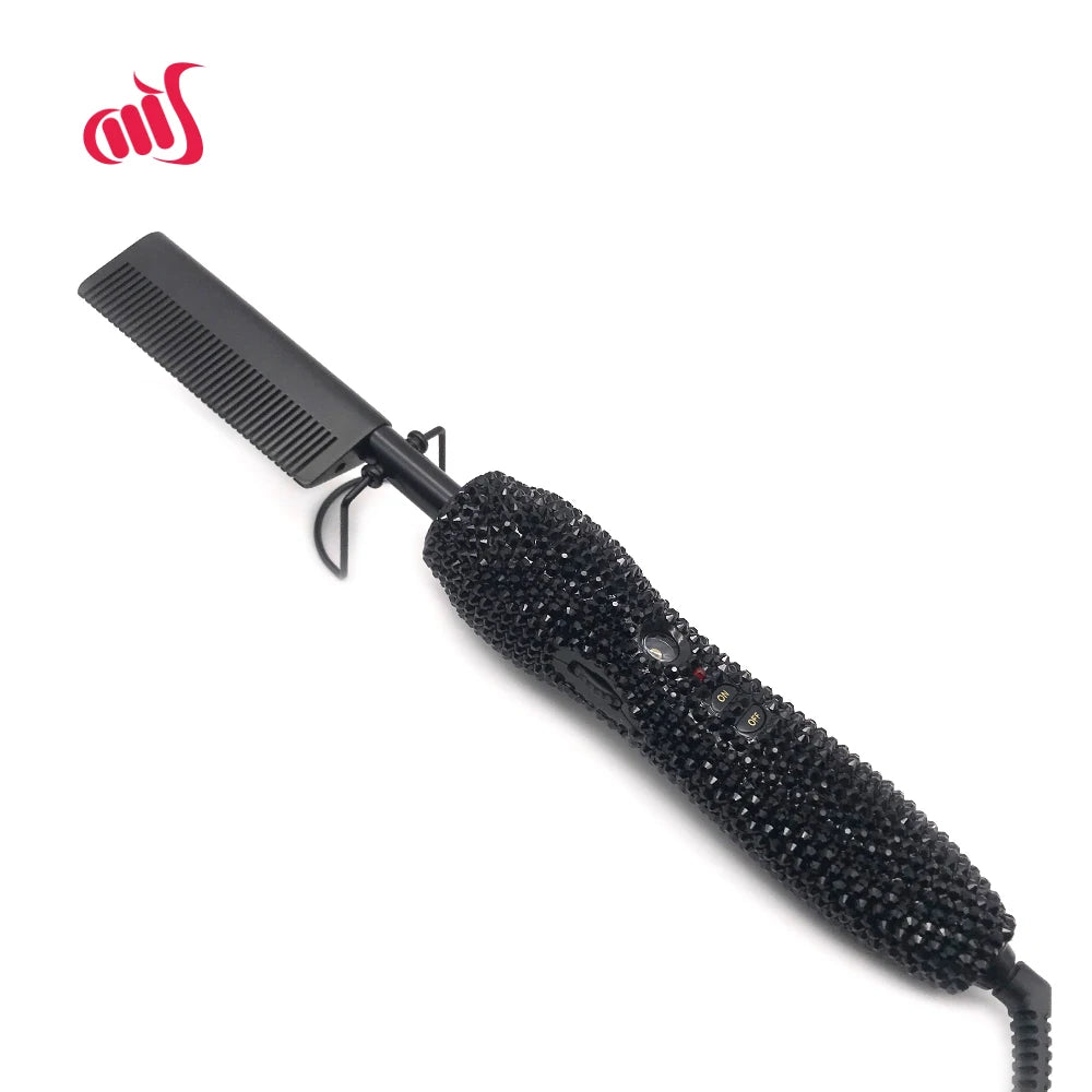 Peigne chaud 2 en 1 peigne chaud lisseur avec strass peigne chauffant électrique pente quente peigne chauffant lisseur cheveux outils