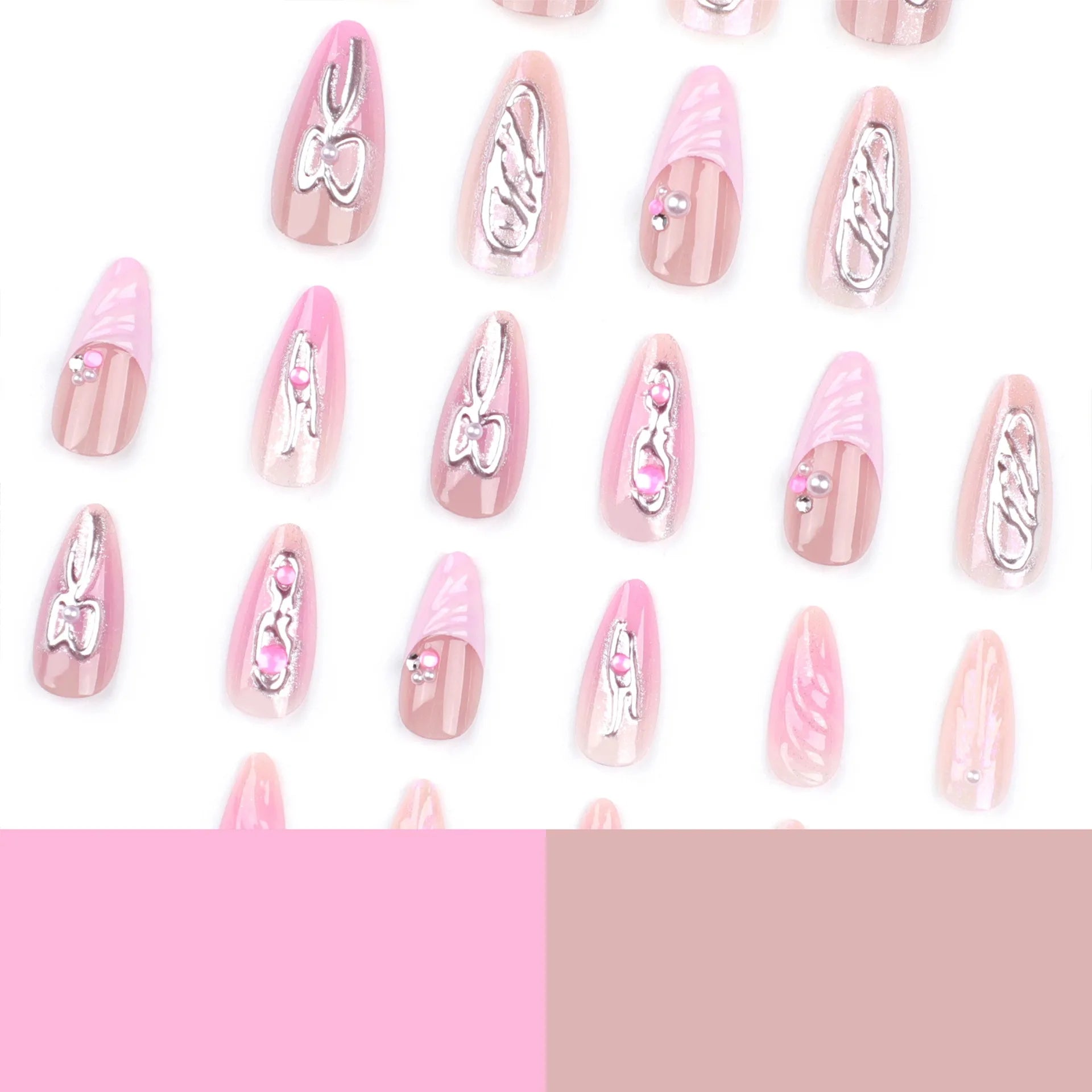 24pcs 3D French Manucure Nail Art Presse sur les ongles Ongles artificiels Faux ongles Personnaliser 3283