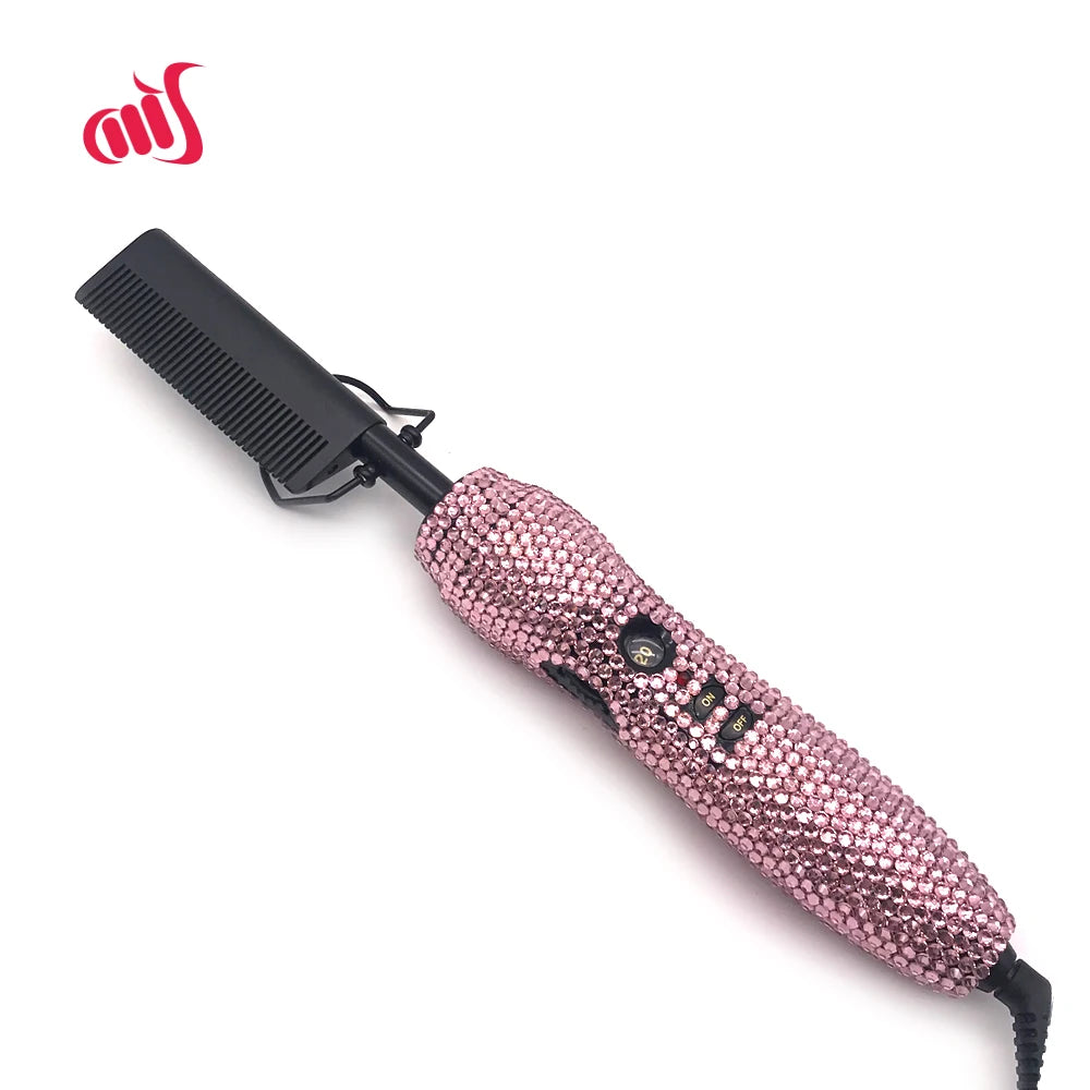 Peigne chaud 2 en 1 peigne chaud lisseur avec strass peigne chauffant électrique pente quente peigne chauffant lisseur cheveux outils