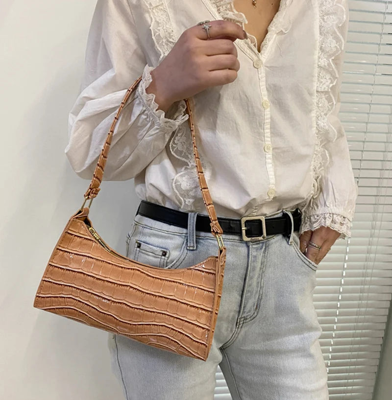 Sacs en cuir PU pour femmes, sac à main à motif d'alligator, petit sac messager sous les bras