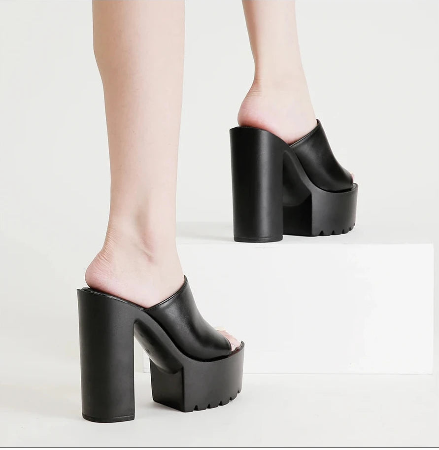 Gdgydh – Mules à talon carré plateforme pour femme, sandales d’extérieur, chaussons à enfiler bout ouvert, sandales slingback noires ou blanches, grande qualité