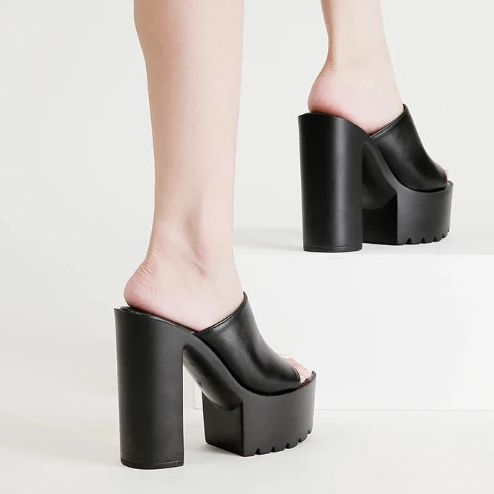 Gdgydh – Mules à talon carré plateforme pour femme, sandales d’extérieur, chaussons à enfiler bout ouvert, sandales slingback noires ou blanches, grande qualité