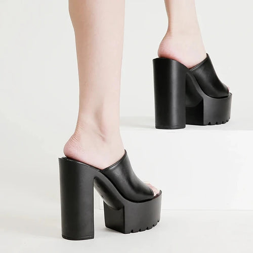 Gdgydh – Mules à talon carré plateforme pour femme, sandales d’extérieur, chaussons à enfiler bout ouvert, sandales slingback noires ou blanches, grande qualité
