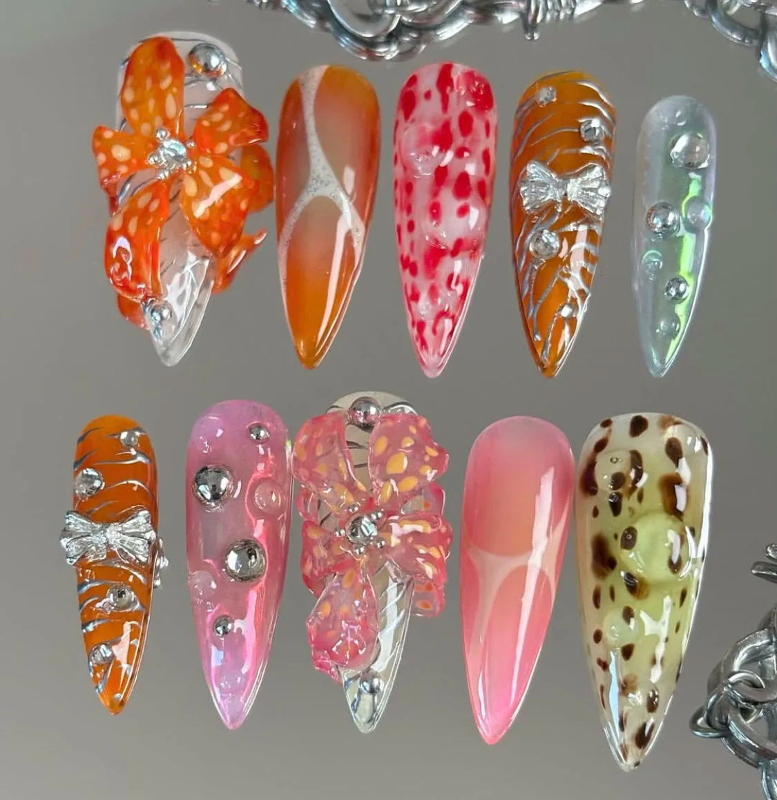 Lot de 10 faux ongles amande pour femme, peints à la main, personnalisables, Press