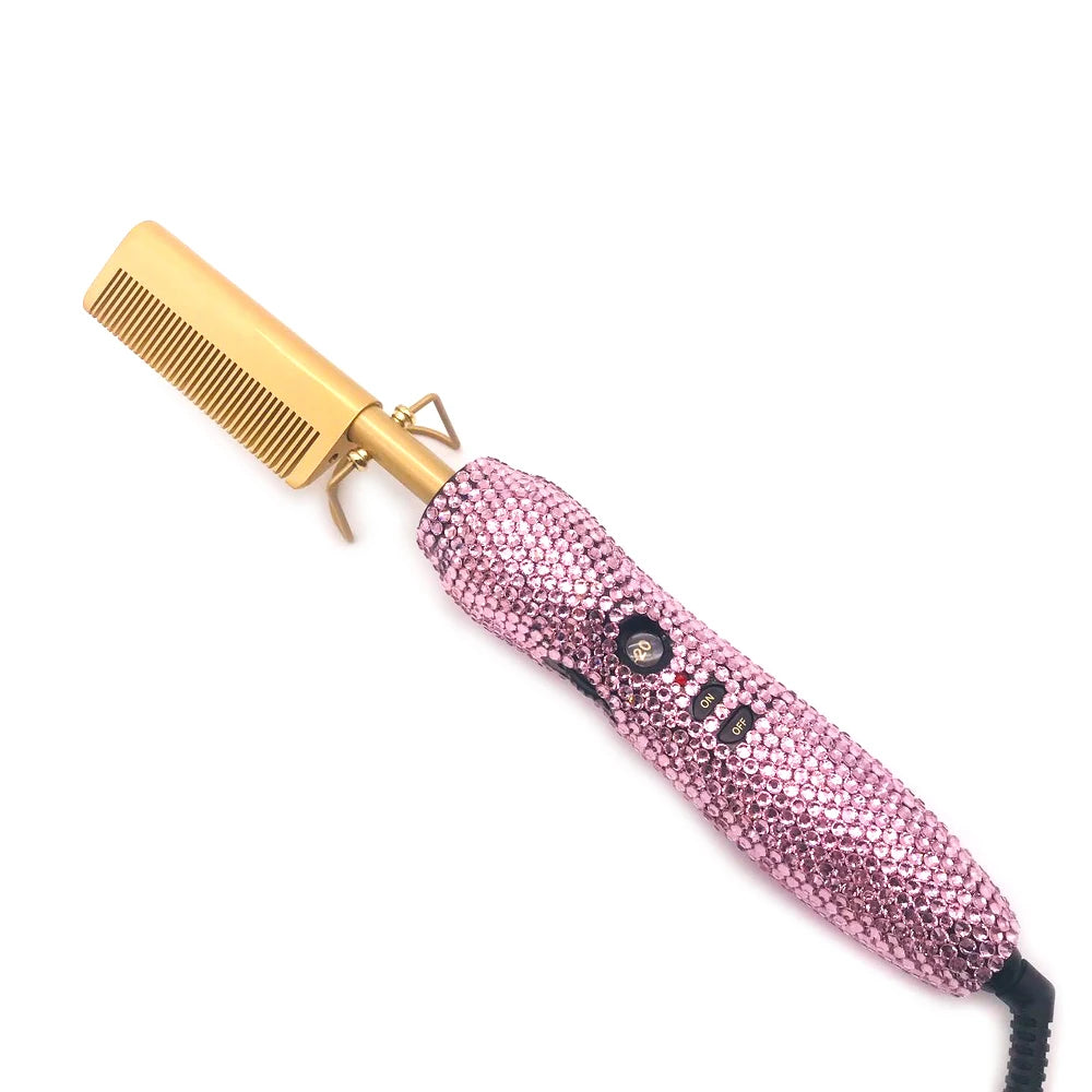 Peigne chaud 2 en 1 peigne chaud lisseur avec strass peigne chauffant électrique pente quente peigne chauffant lisseur cheveux outils