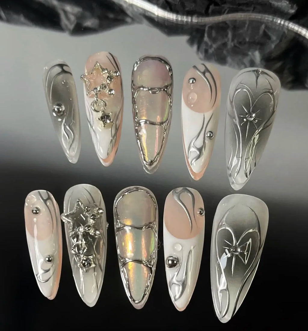 Faux ongles amande peints à la main, lot de 10 pièces, personnalisables, pour femme, Press-on tendance