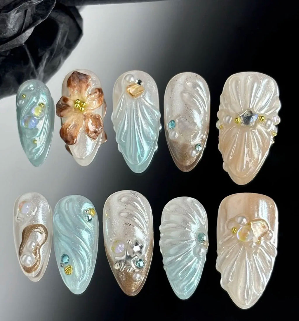 Faux ongles amande peints à la main, lot de 10 pièces, personnalisables, pour femme, Press-on tendance