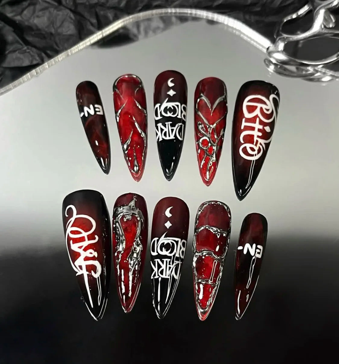 Lot de 10 faux ongles amande pour femme, peints à la main, personnalisables, Press
