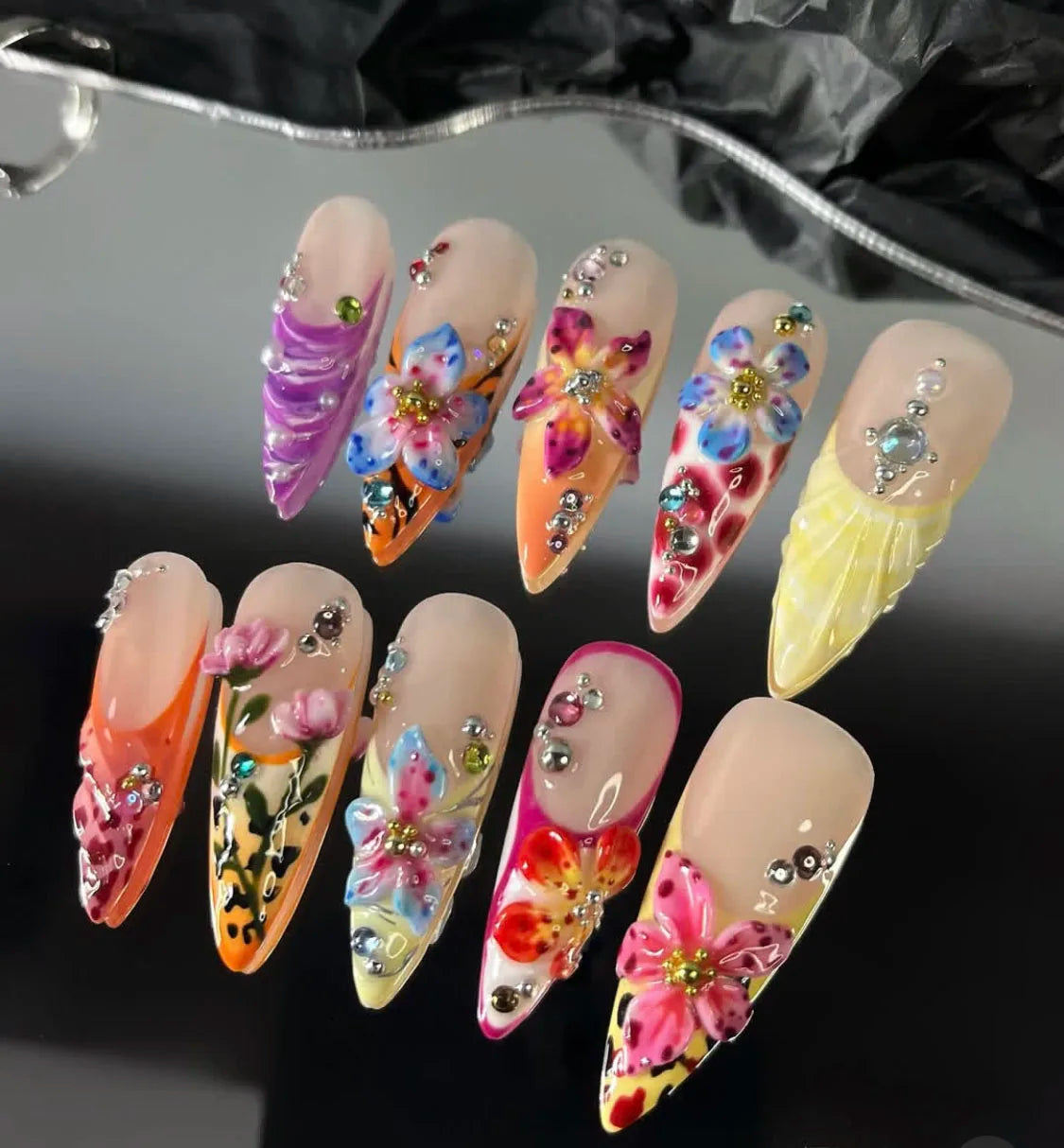 Lot de 10 faux ongles amande pour femme, peints à la main, personnalisables, Press