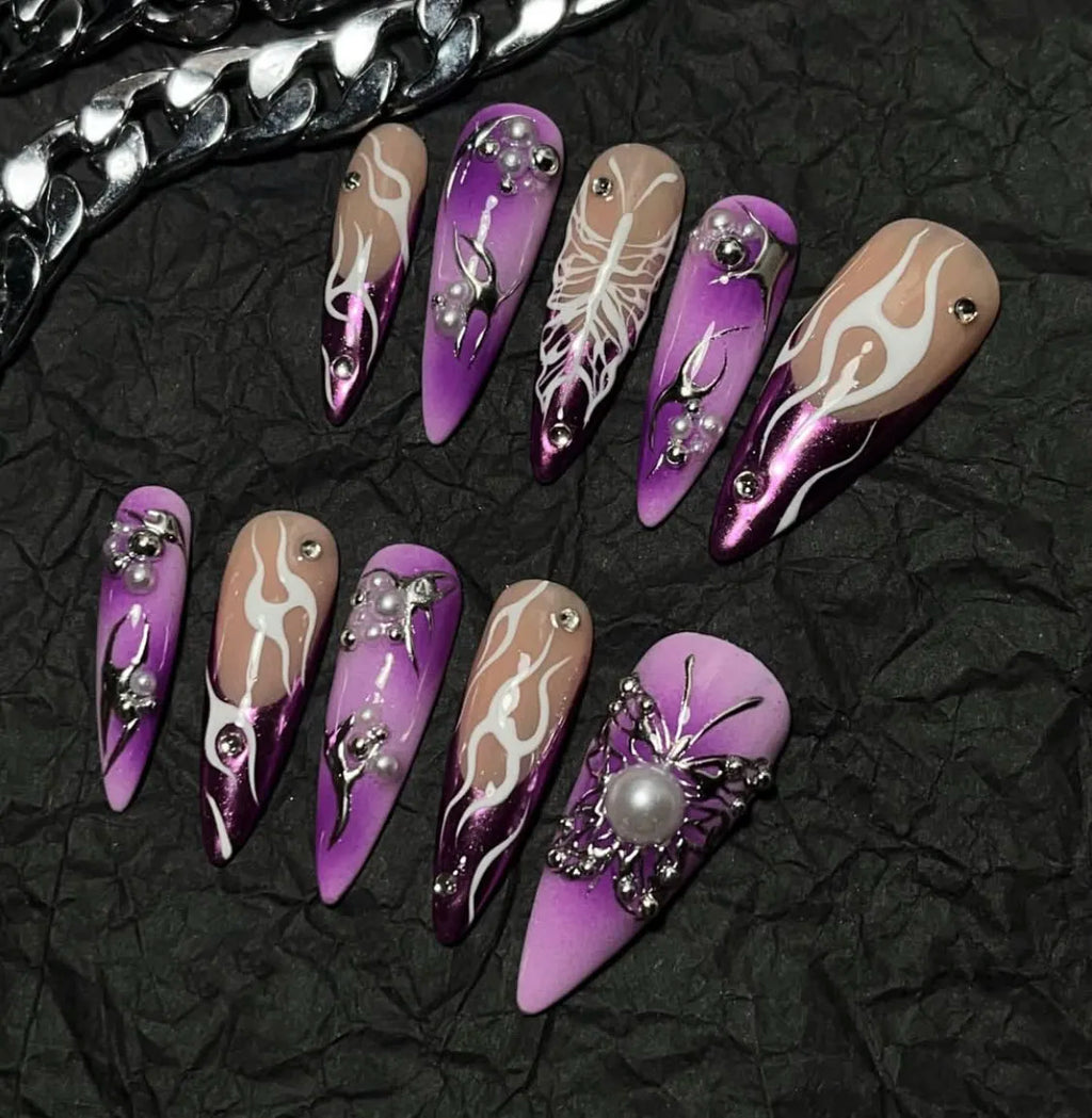 Lot de 10 faux ongles amande pour femme, peints à la main, personnalisables, Press