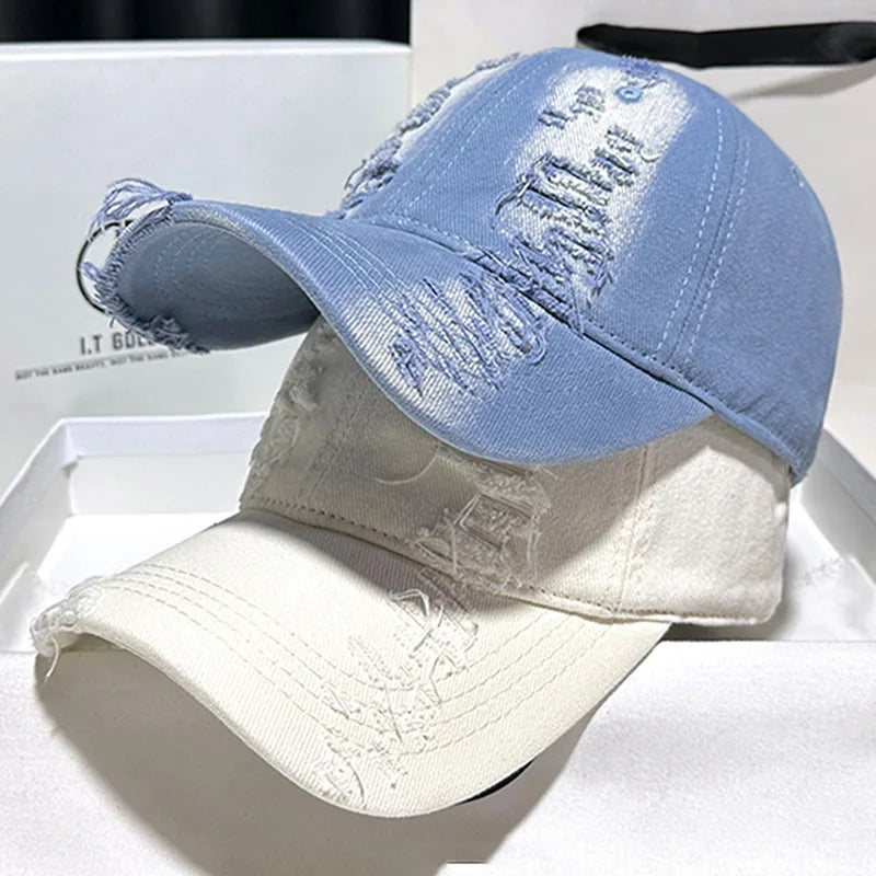 Nouveaux chapeaux de baseball à bords déchirés pour hommes et femmes, vieux casquettes à bord incurvé, ombre décontractée personnalisée, protection solaire d'extérieur, chapeaux Hip Hop