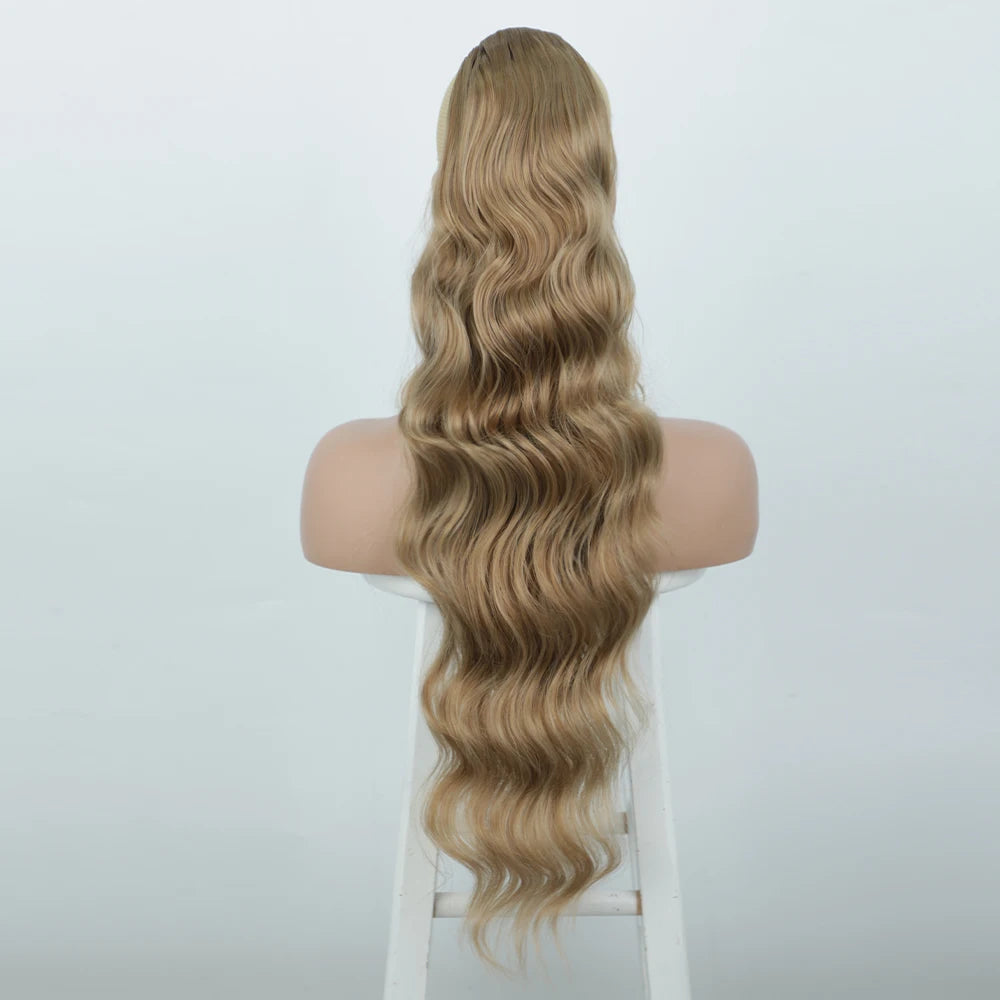 Extension de Cheveux Queue de Cheval Ondulée pour Femme, 24 Pouces, Longue Ondulation, Proximité Wstring, réinitialisation en Queue de Cheval Rouge, Fausse Queue de Cheval, Postiche