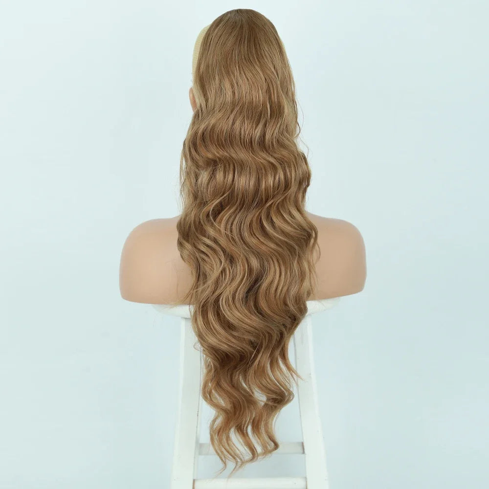 Extension de Cheveux Queue de Cheval Ondulée pour Femme, 24 Pouces, Longue Ondulation, Proximité Wstring, réinitialisation en Queue de Cheval Rouge, Fausse Queue de Cheval, Postiche