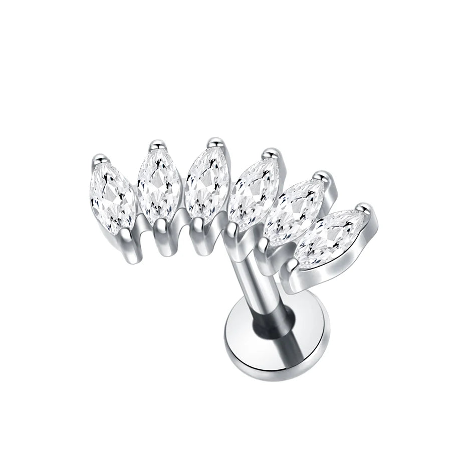 Boucle d'oreille en titane G23, Labret, Tragus, clou, filetage interne, anneaux à lèvres en Zircon, Cartilage Helix, Piercing, bijoux pour le corps, 16G, 1 pièce
