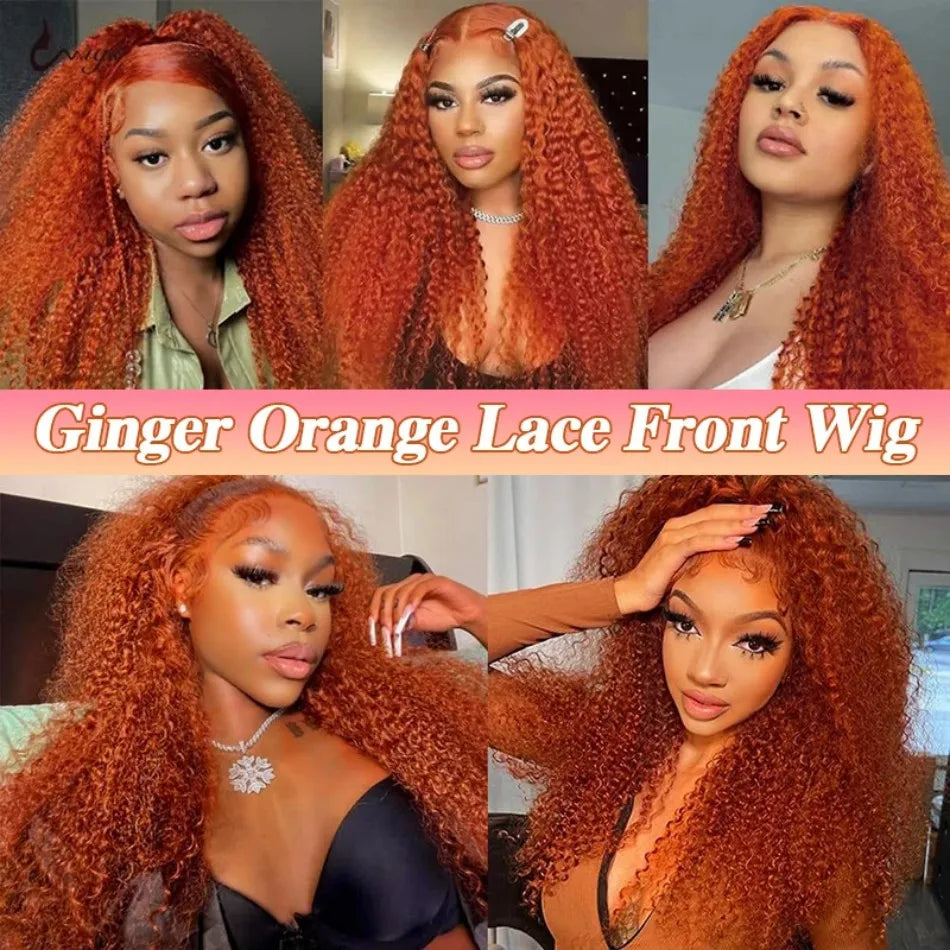 Perruques en cheveux humains ondulés profonds gingembre-orange, bouclées, avec dentelle frontale HD 13x6, effet vague d'eau, pré-plumées, brésiliennes, colorées, pour femmes