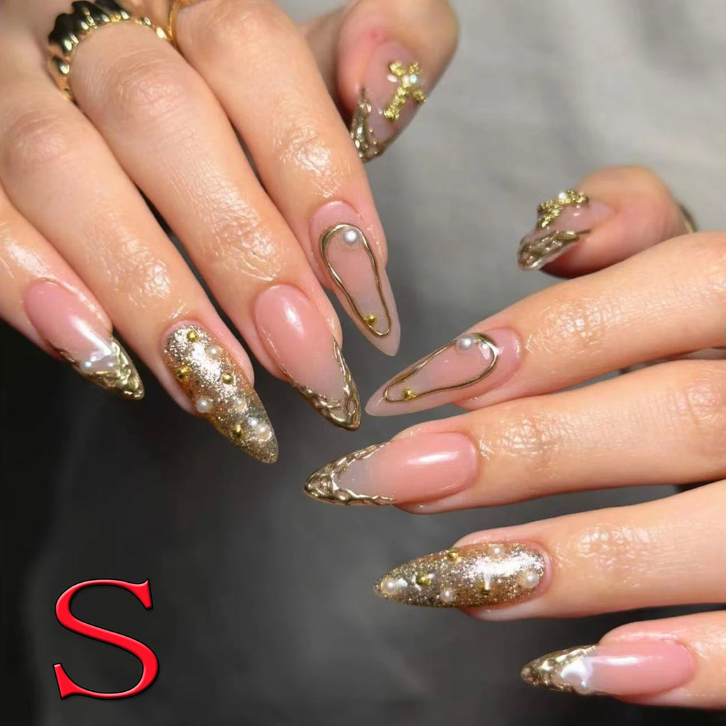 10 pièces diamant français pointu ongles courts carrés ongles nus faux ongles avec paillettes dorées diamant ongles imprimé léopard faux ongles
