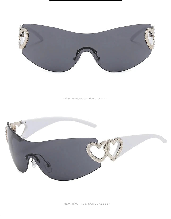 Lunettes de soleil de cyclisme sans monture pour hommes et femmes, lunettes de soleil rondes des années 2000, lunettes punk une pièce, nuances de mode, Y2K, ChimGradient