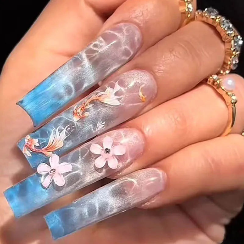Faux Ongles Longs Bruns N64.Glitter Ballet Wearable, Design Français, Presse Complète sur Nail Ins, Nail Tips Art, 24Pcs