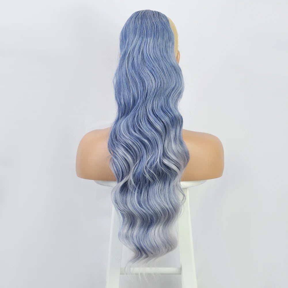 Extension de Cheveux Queue de Cheval Ondulée pour Femme, 24 Pouces, Longue Ondulation, Proximité Wstring, réinitialisation en Queue de Cheval Rouge, Fausse Queue de Cheval, Postiche