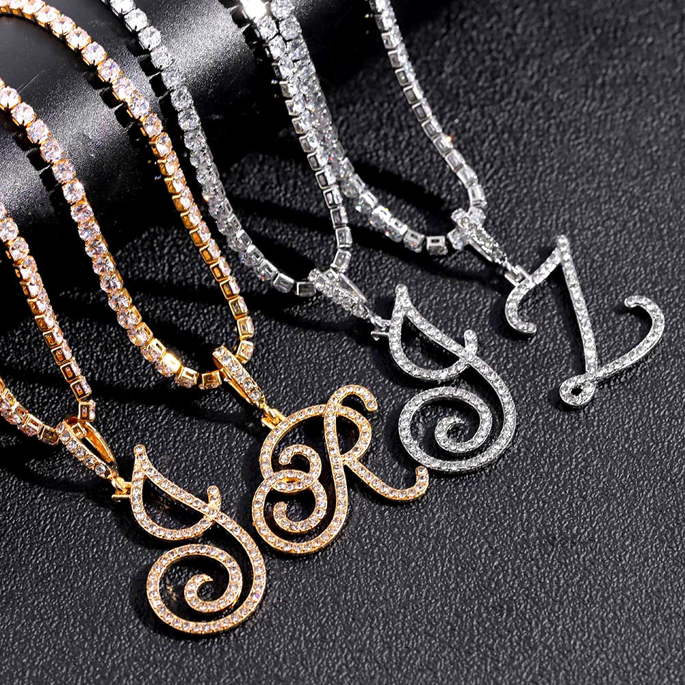Collier pendentif lettre pour femme – initiale A à Z, chaîne style tennis avec zircons cubiques (CZ), choker luxueux “iced out”, bijou bling-bling cadeau
