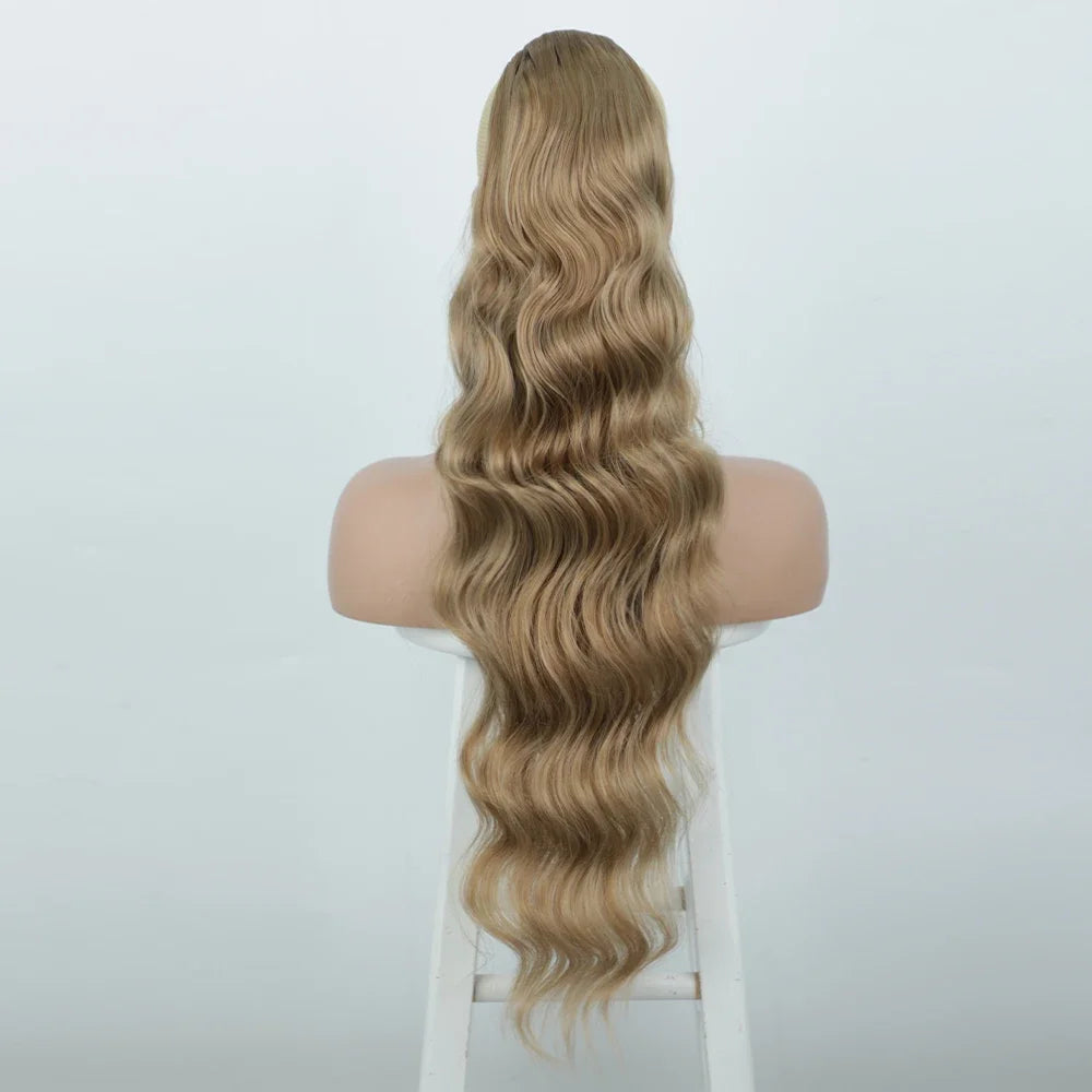 Extension de Cheveux Queue de Cheval Ondulée pour Femme, 24 Pouces, Longue Ondulation, Proximité Wstring, réinitialisation en Queue de Cheval Rouge, Fausse Queue de Cheval, Postiche