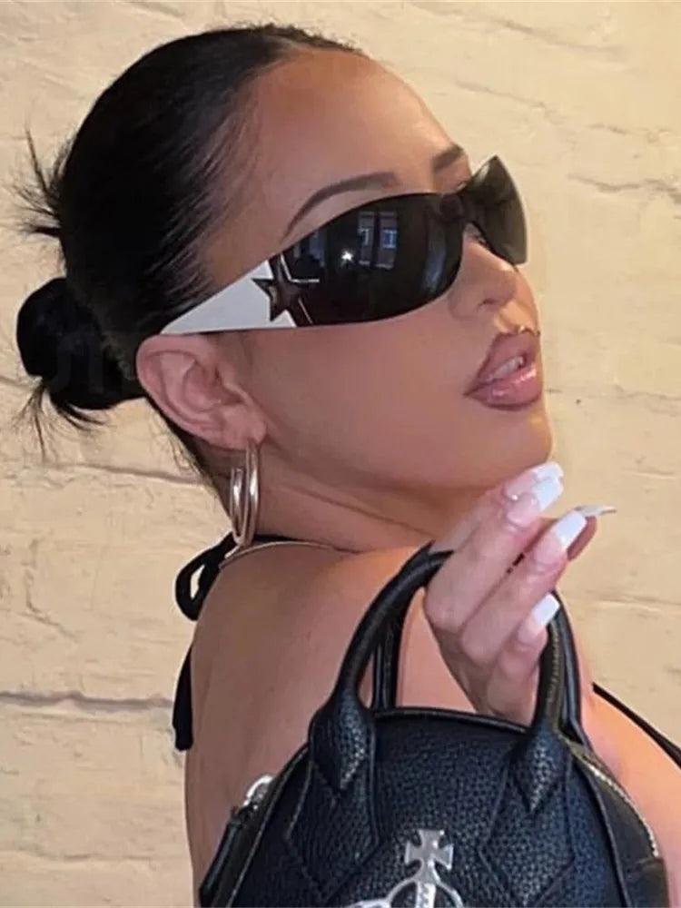 Lunettes de soleil sport punk Y2K de luxe, de marque, de créateur, style masque, monobloc, pour femme, cinq étoiles