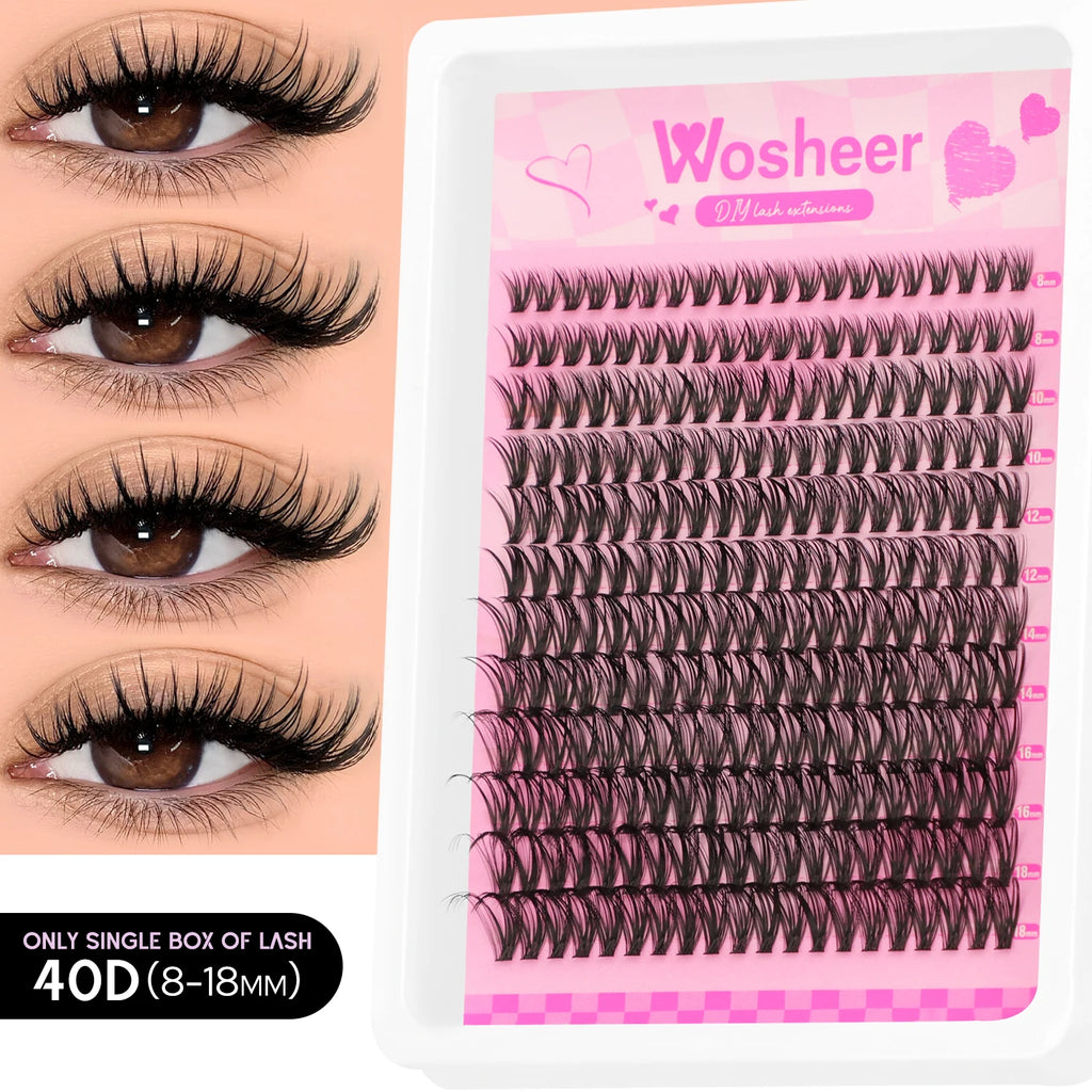 Kit de bouquets de faux cils – Extensions de cils individuelles en bouquets, effet volumineux et léger, plateau de tailles mixtes, avec colle et fixateur pour cils (Lash Bond & Seal) ainsi qu’une pince applicatrice incluse.