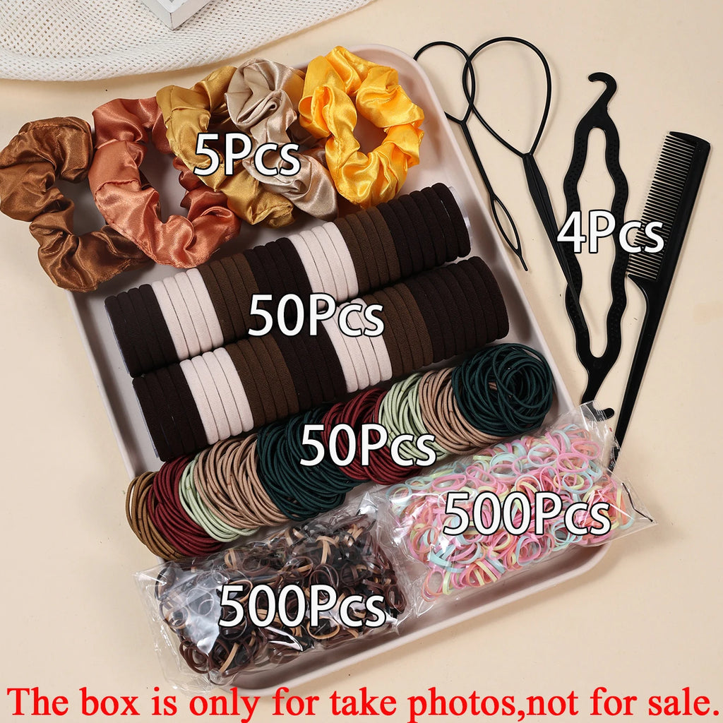 1109 pièces femmes cheveux foncés accessoires ensemble élastique sans couture queue de cheval chouchous petites bandes de caoutchouc mode cheveux cravates bandeaux