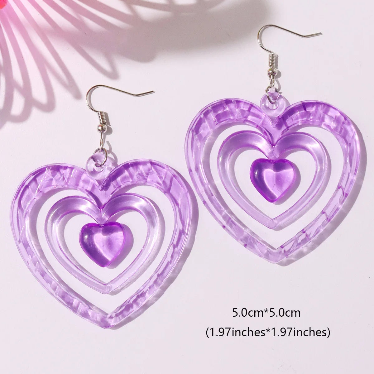 Boucles d’oreilles pendantes superposées en acrylique rose en forme de cœur, style Y2K vintage, pour femmes et filles, bijoux d’été doux pour soirée, accessoires de fête, cadeau.