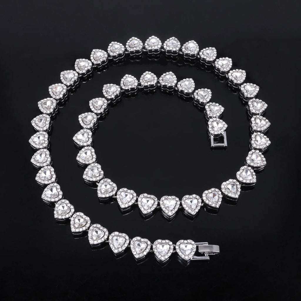 Yupsk 45CM/20CM coeur brillant strass Hip Hop Rock Tennis chaîne Bracelet collier pour femmes hommes à la mode ensemble de bijoux cadeau