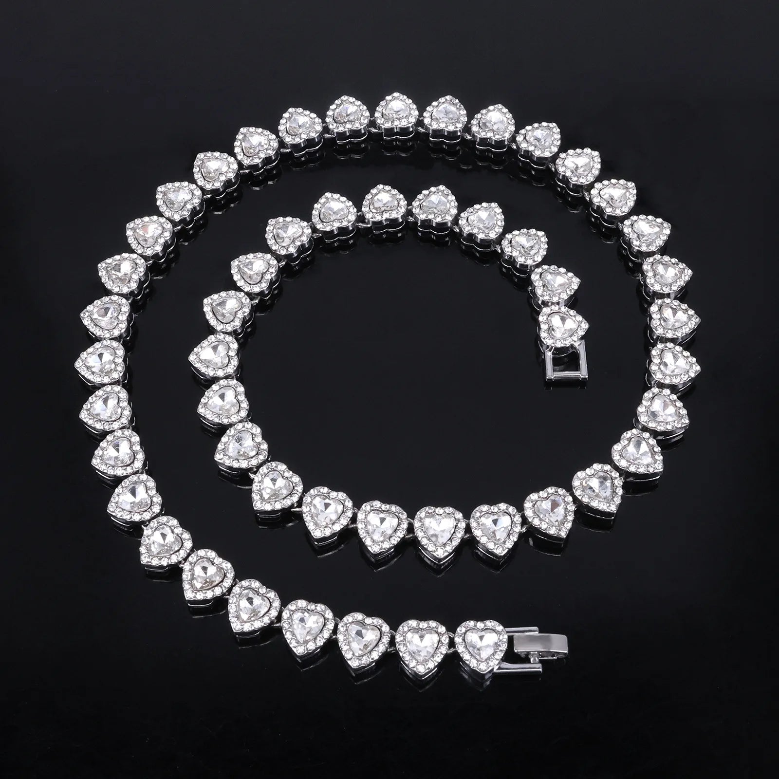 Yupsk 45CM/20CM coeur brillant strass Hip Hop Rock Tennis chaîne Bracelet collier pour femmes hommes à la mode ensemble de bijoux cadeau
