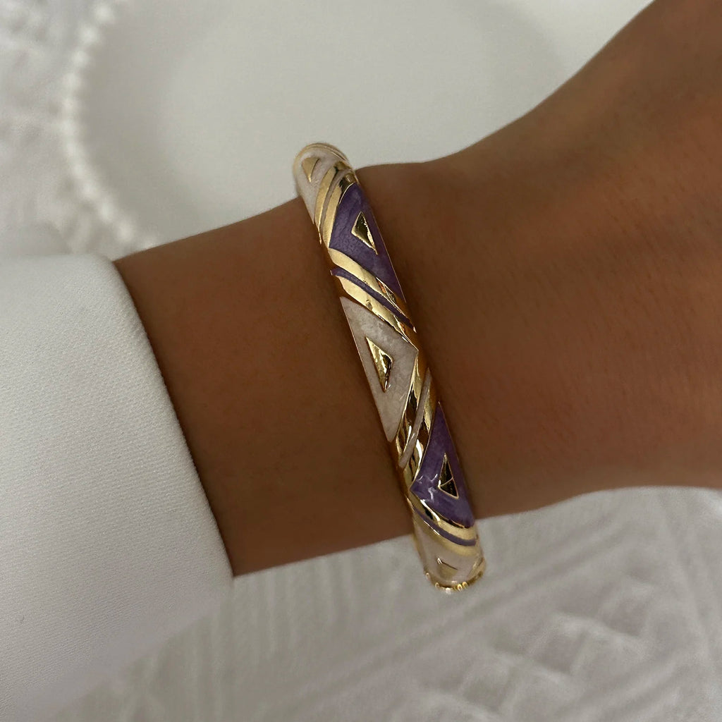 Bracelet élégant en émail goutte d'eau à texture florale pour femme, plaqué or rétro, avec zircon floral et motif œil porte-bonheur, bijou de fête
