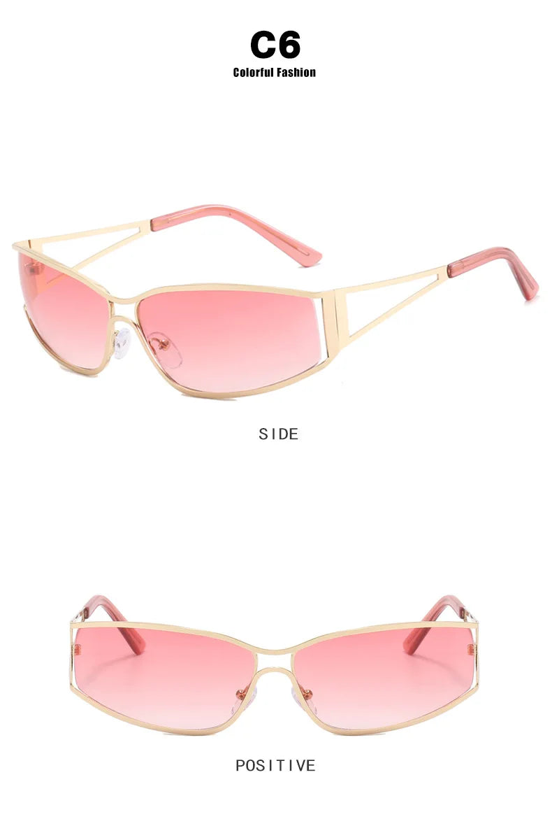 Lunettes de soleil Y2K pour femmes et hommes, surdimensionnées, de marque, avec verres dégradés, style steampunk, lunettes de soleil miroir