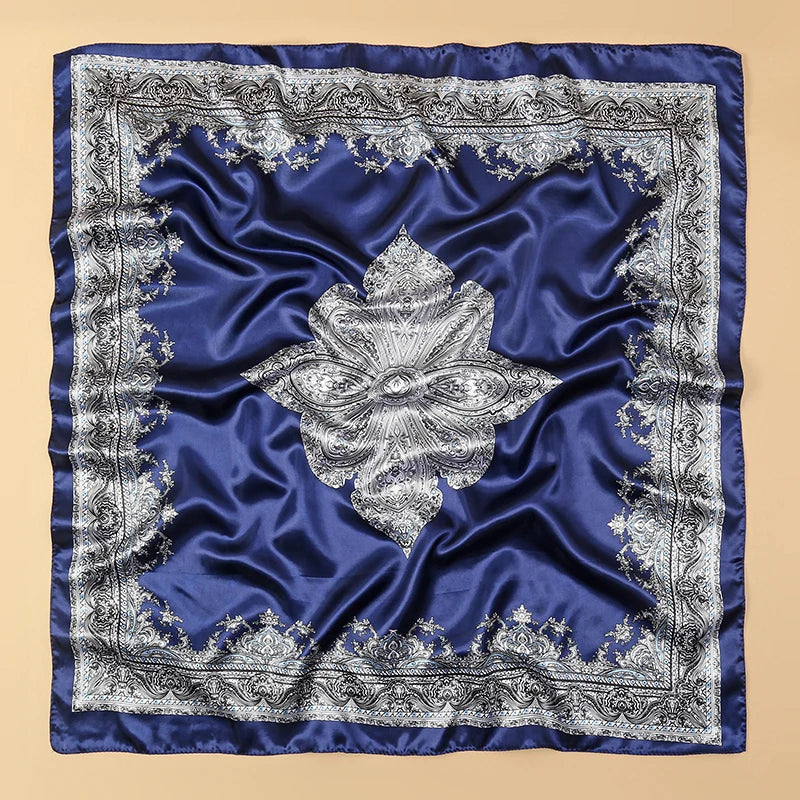 Foulard carré en soie pour femmes, nouveau Design de luxe, Style populaire, quatre saisons, protection solaire, foulard de plage, Hijab, 90x90CM