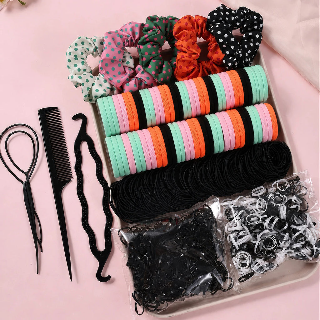 1109 pièces femmes cheveux foncés accessoires ensemble élastique sans couture queue de cheval chouchous petites bandes de caoutchouc mode cheveux cravates bandeaux