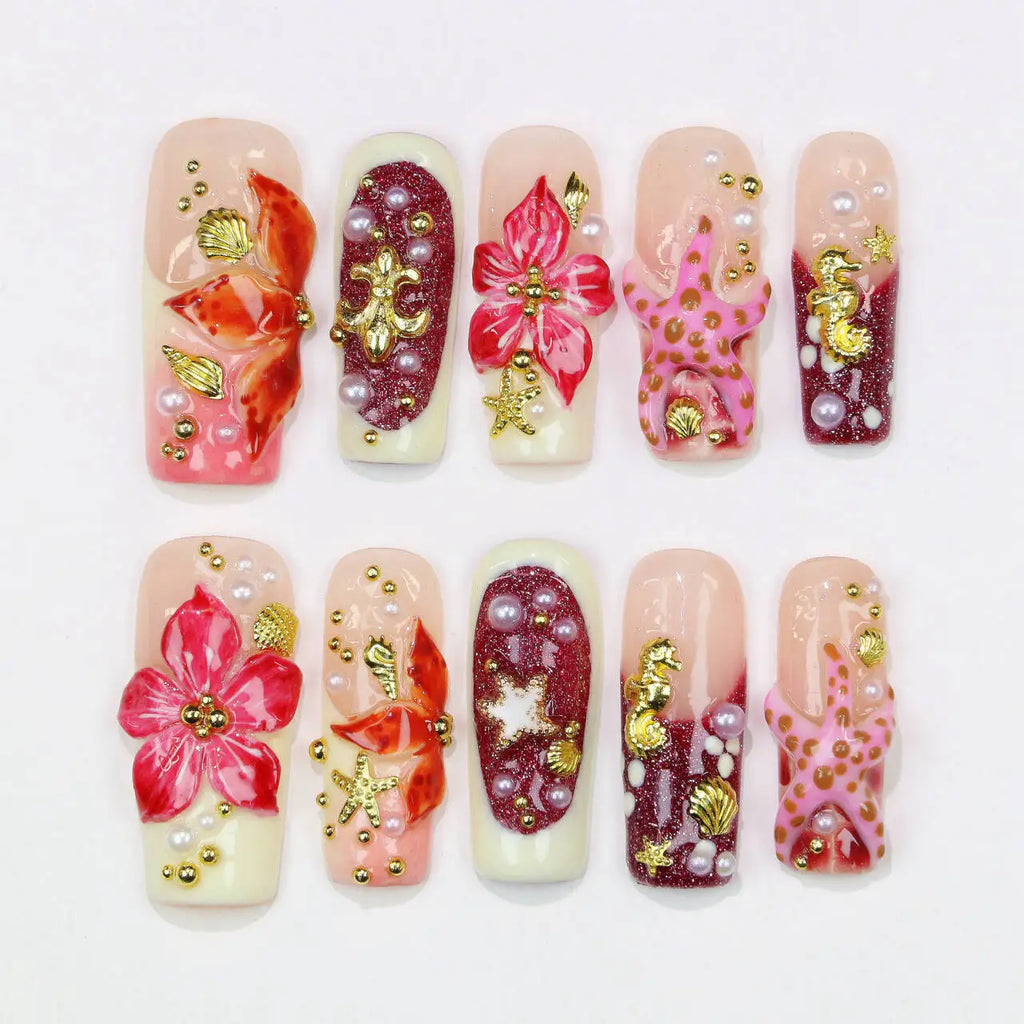 10 pièces 30mm 3D belle manucure faite à la main presse sur les ongles, faux fleurs peintes à la main en acrylique