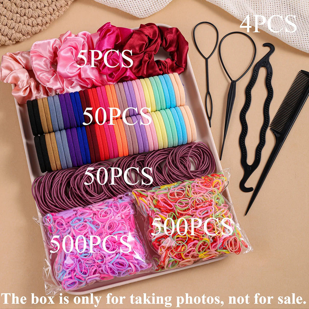 1109 pièces femmes cheveux foncés accessoires ensemble élastique sans couture queue de cheval chouchous petites bandes de caoutchouc mode cheveux cravates bandeaux