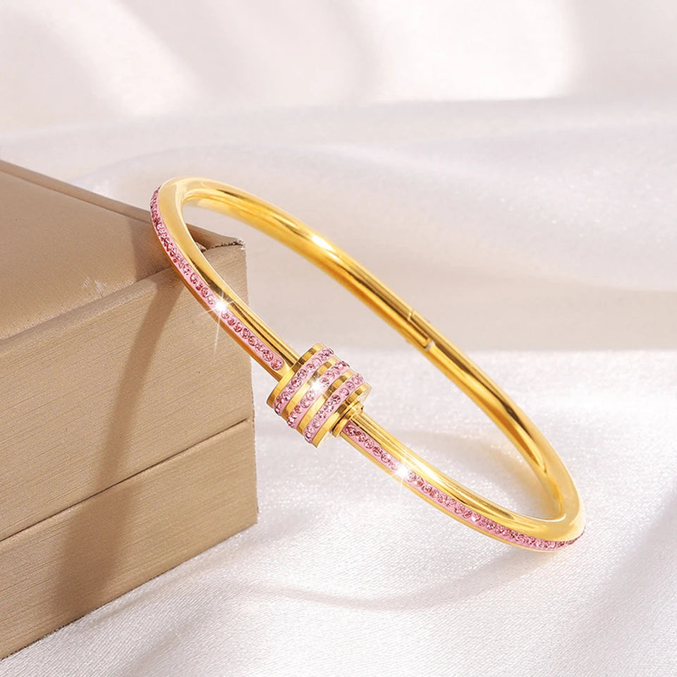ZAKOL nouveau Buling rose cristal zircone Bracelet en acier inoxydable pour les femmes polyvalent empilable bijoux étanche Bracelet cadeau