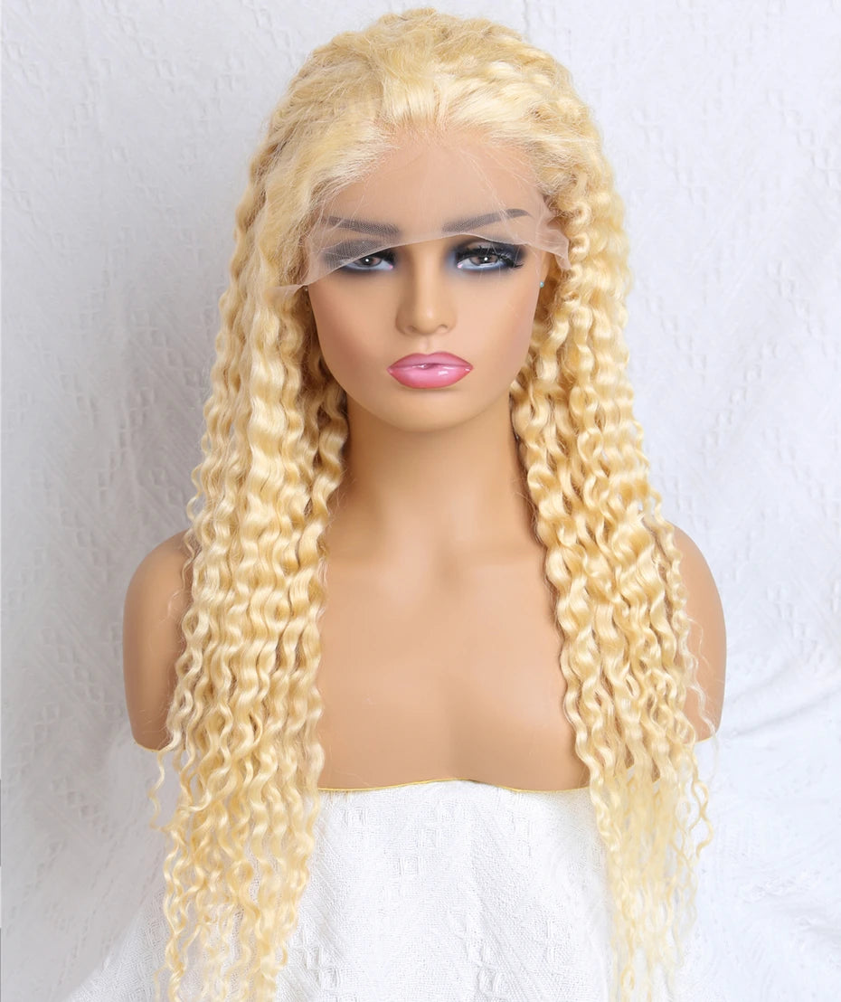 Perruque Deep Wave Blonde 613 en Cheveux Humains Brésiliens – Lace Frontale HD 13x6 ou 13x4 – Pré-épilée avec Ligne de Cheveux Naturelle – Disponible en 36 et 40 Pouces