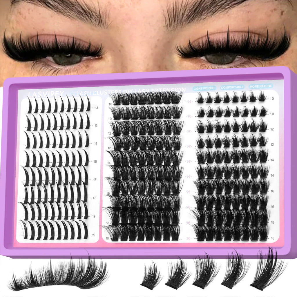 LASVIREY – Grappes de faux cils DIY effet volume et hérissé, styles variés, cils individuels légers et duveteux pour une extension de cils personnalisée.