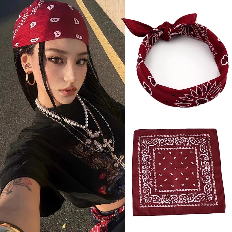 2025 mode femmes rouge Bandana écharpe filles enfants Punk carré Bandanas chapeaux bohème foulard bandeaux cheveux accessoires