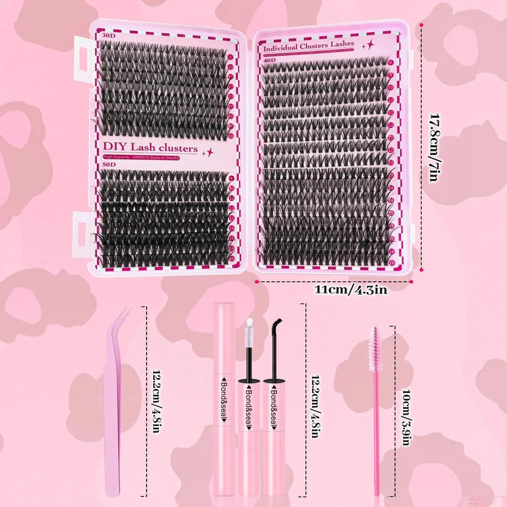 Kit d’extensions de cils DIY 700 pièces – Bouquets de cils 30D, 40D, 50D et 80D avec longueurs mixtes de 9 à 16 mm. Courbure D pour un regard plus ouvert et élégant.