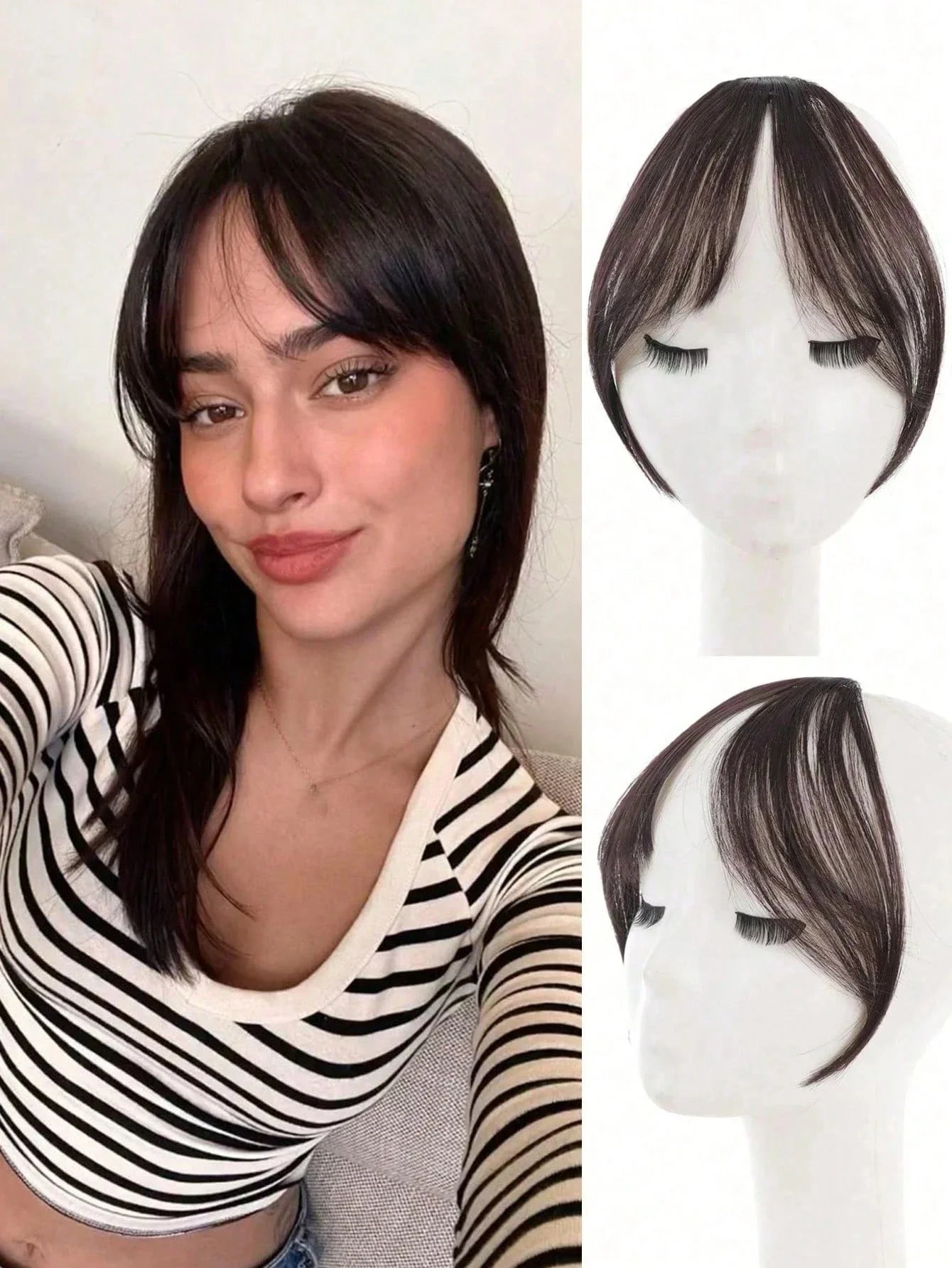 Synthèse perruque partie centrale frange Extensions de cheveux pince devant naturel sans couture français Oblique frange huit caractères frange