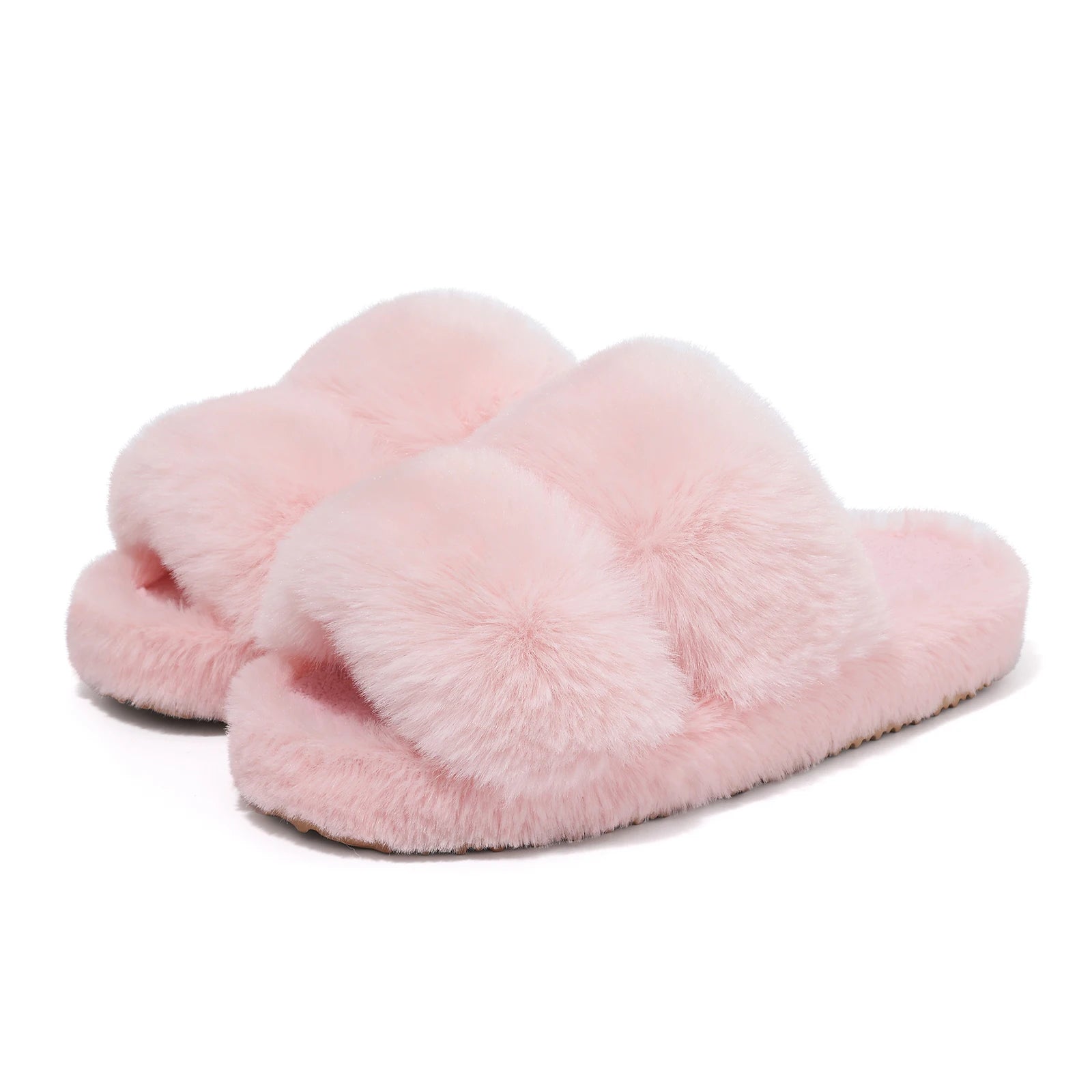 Evshine nouvelles mules à bout ouvert en fausse fourrure, chaussons d’intérieur chauds pour femme. Sandales d’intérieur tendance en peluche, confortables et moelleuses, chaussures de maison pour femme, chaussons d’hiver duveteux.