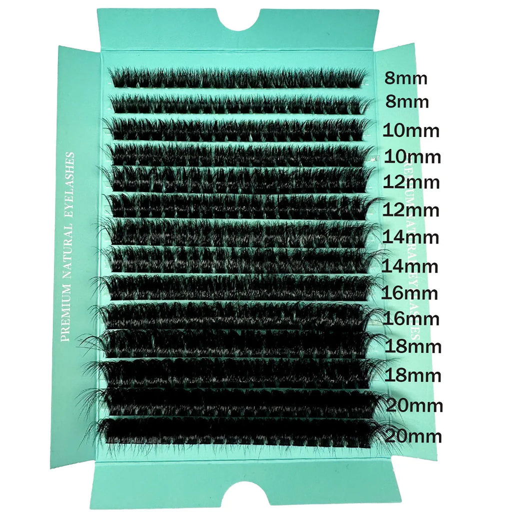 Extensions de cils en bouquets individuels DIY 160D, 8 à 20 mm – Faux cils volumineux 5D, épais, doux et légers, courbure D, 280 pièces. Effet naturel grâce aux segments de cils individuels.