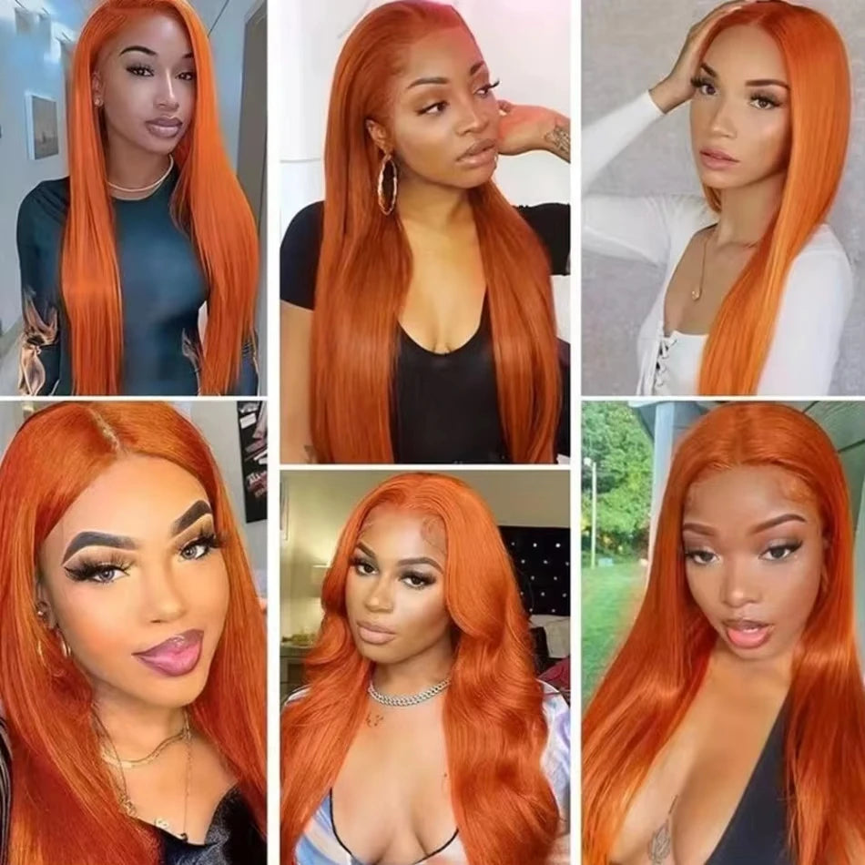Perruque Lisse Orange Gingembre de 30 Pouces, Cheveux Humains Péruviens Colorés 350, Lace Frontale HD Transparente 13x6 13x4 pour Femmes
